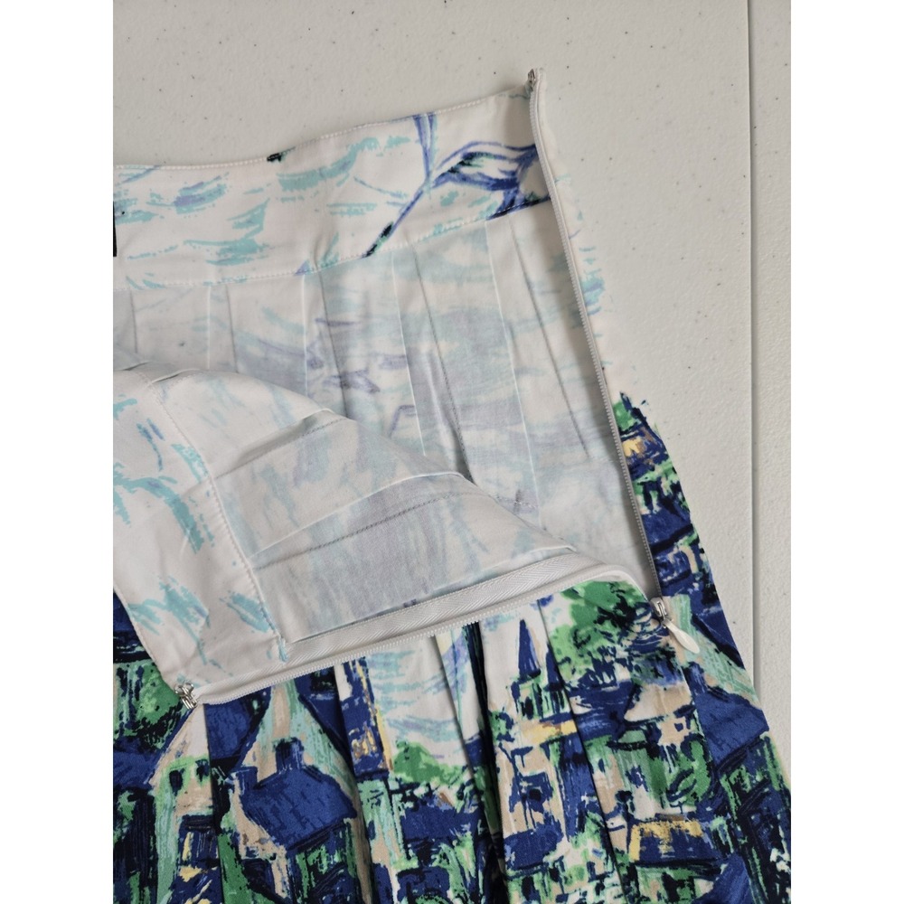 Talbots Women's 6 Blue Green Watercolor Venice Boats City A-Line Pleated Skirt - Picture 6 of 12
